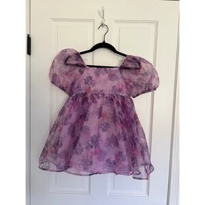 Disney Minnie Mouse Girls Purple Tie Dye Organza Puff Sleeve Dress Size 6/7